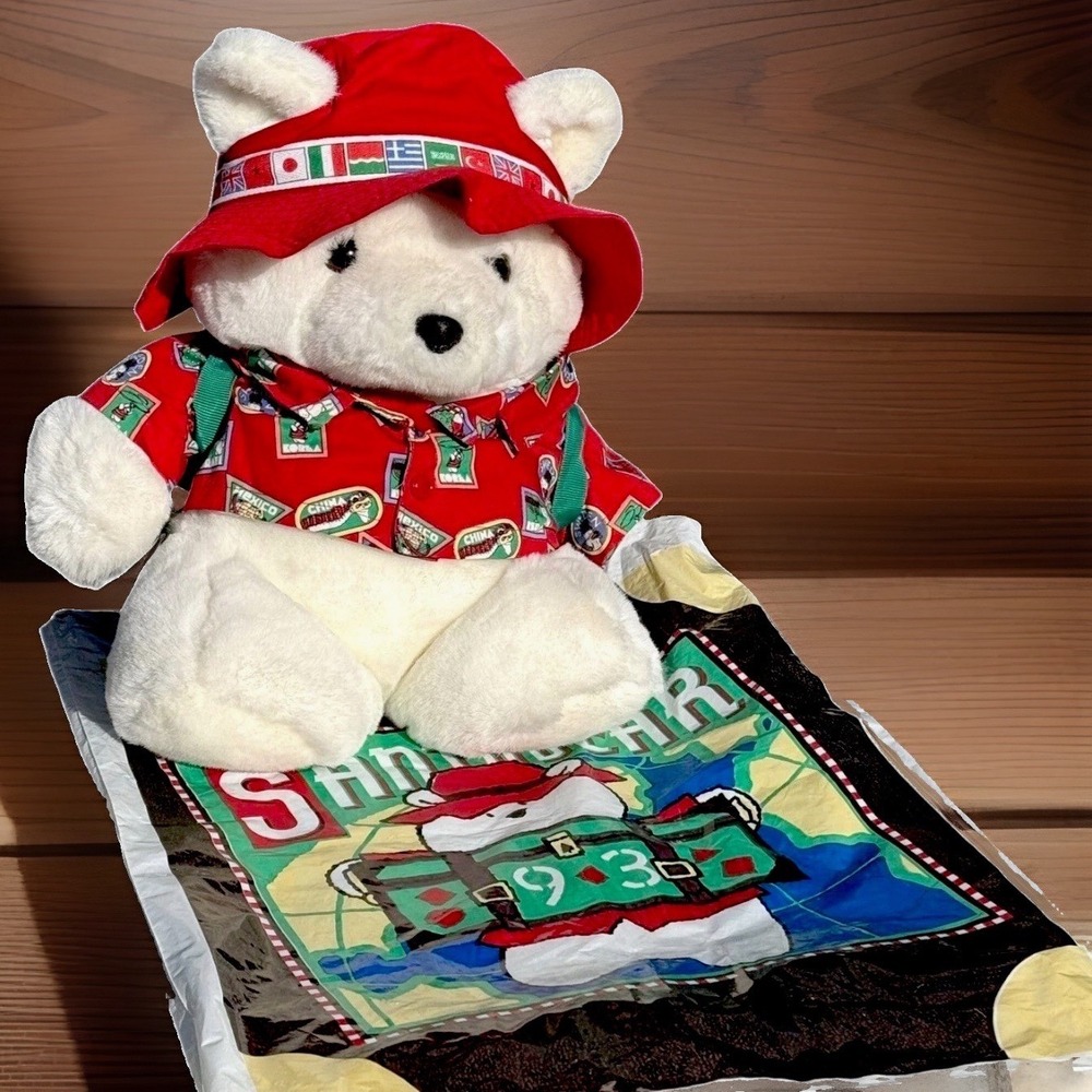 1993 Dayton Hudson Santabear International Traveler Plush Passport Bag